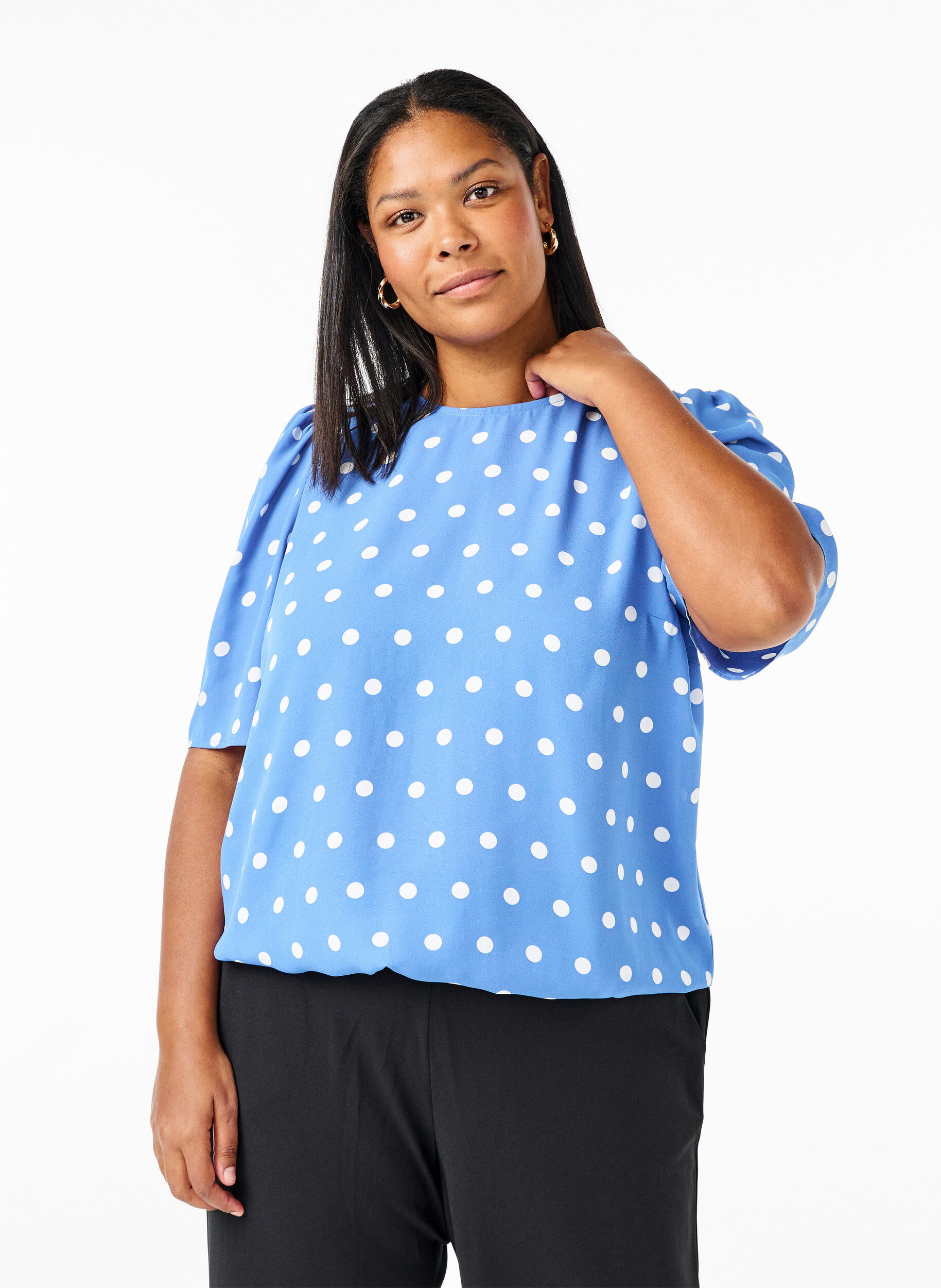 Zizzi Prikkete bluse med korte ermer, River S. White Dot, Model image number 0