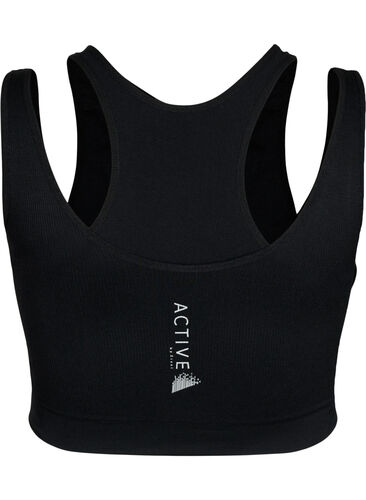 Sømløs sports-BH med dobbeltlag, Black, Packshot image number 1