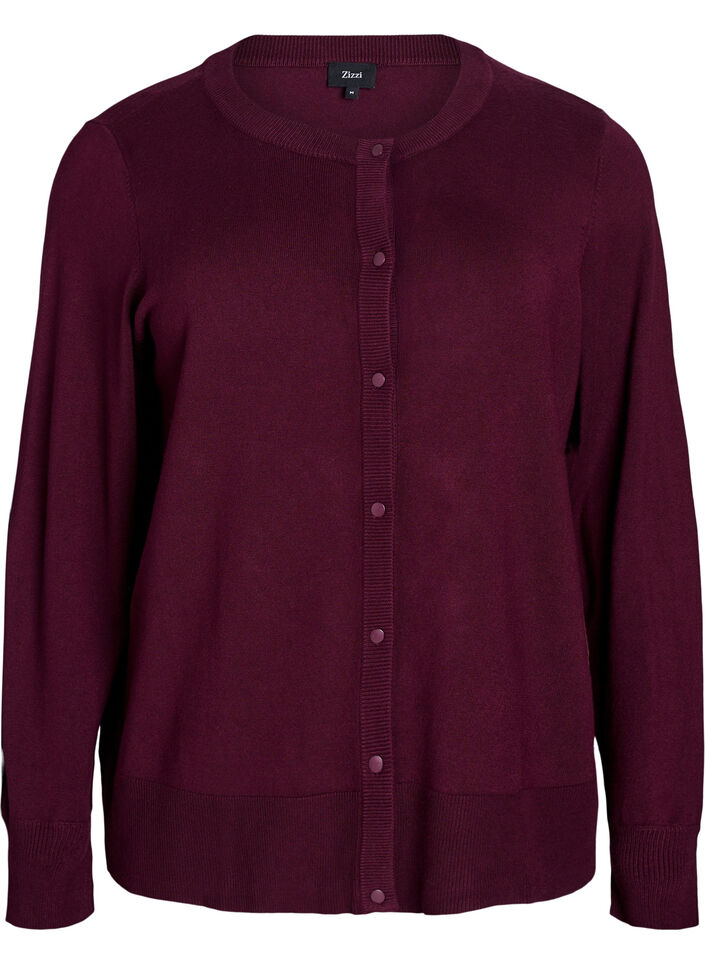 Strikkecardigan med rund hals og knapper, R&oslash;d, Packshot image number 0