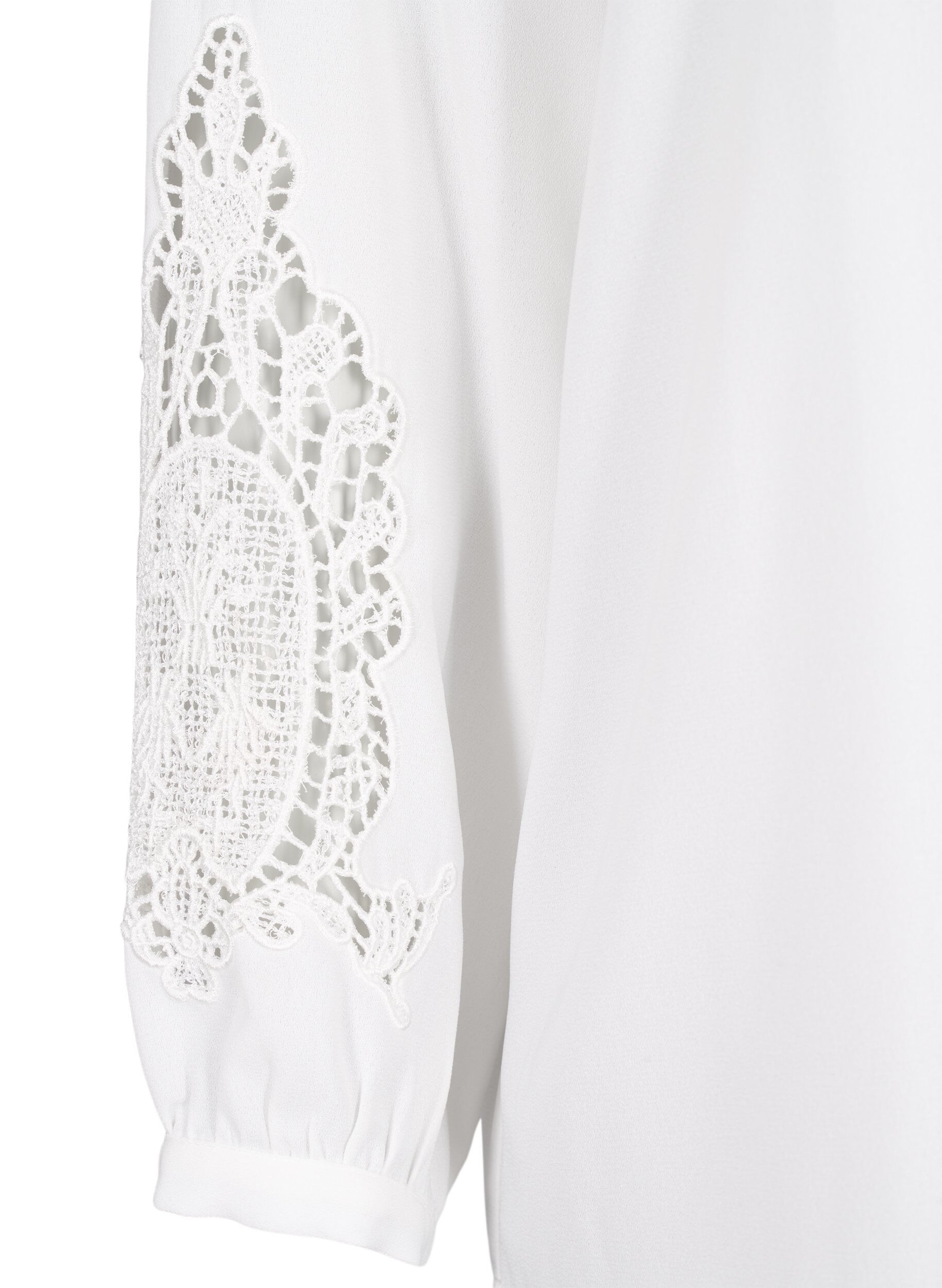 Zizzi Bluse med lange ermer og heklede detaljer, Bright White, Packshot image number 3