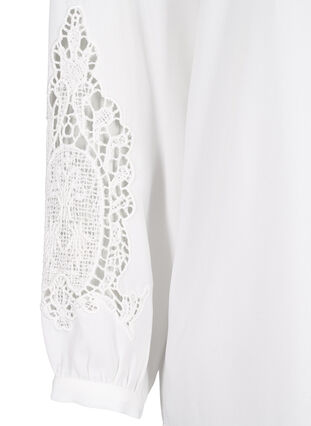 Bluse med lange ermer og heklede detaljer, Bright White, Packshot image number 3
