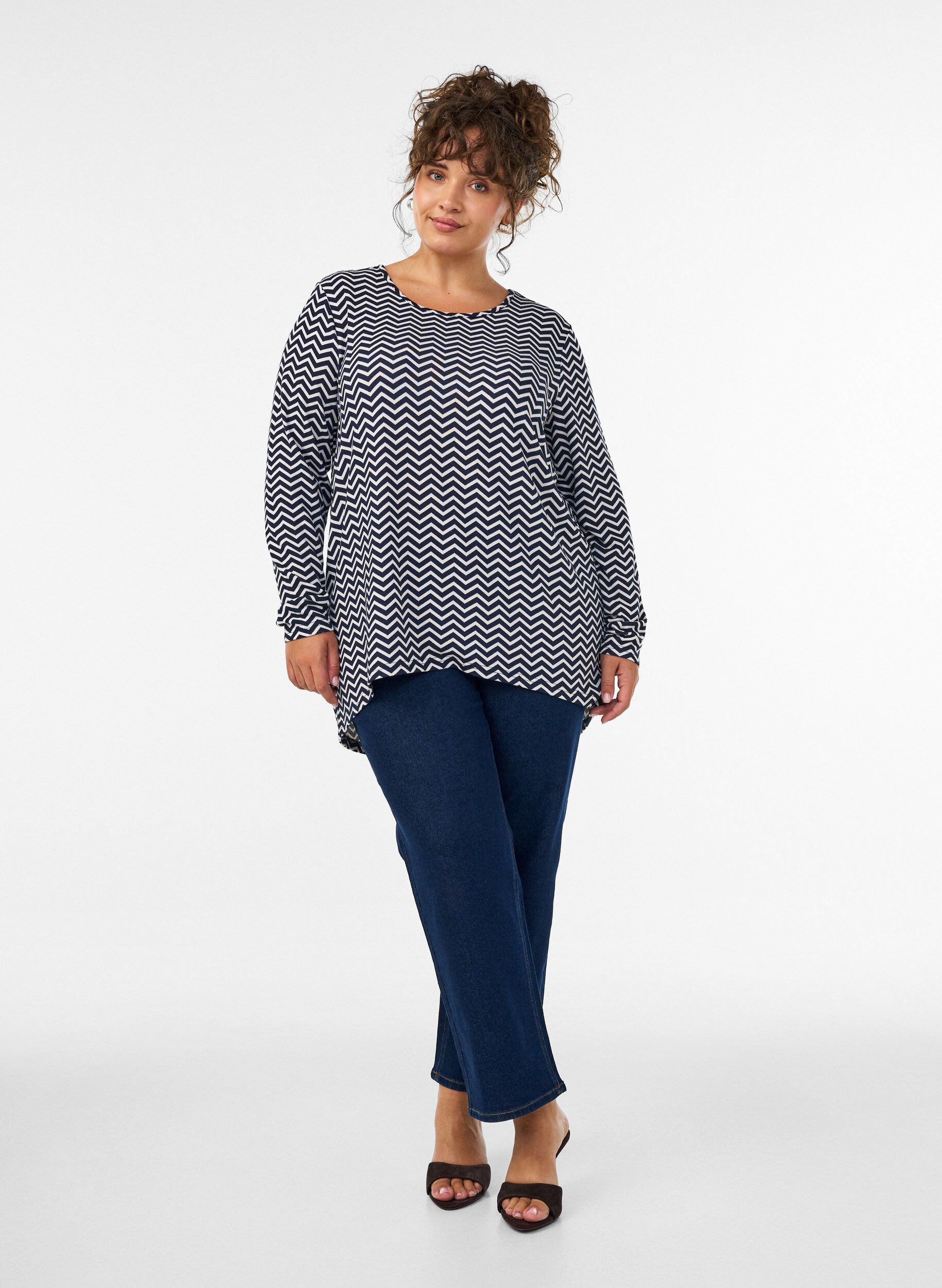 ZizziM&oslash;nstret bluse med lange ermer, Bl&aring;, Model image number 1