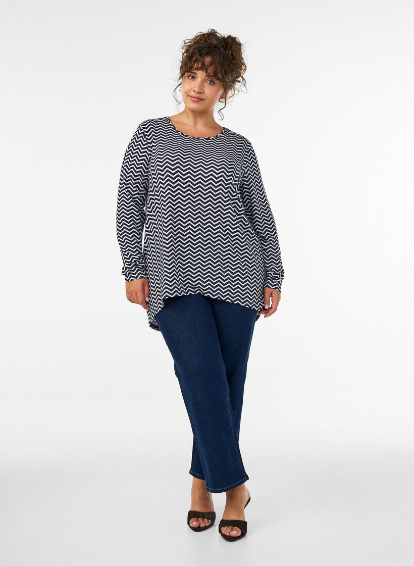 M&oslash;nstret bluse med lange ermer, Bl&aring;, Model image number 1