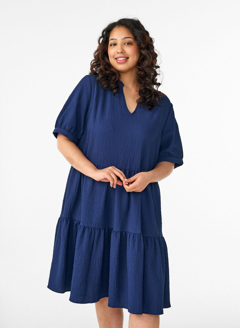 Kort A-linje kjole, Bl&aring;, Model image number 0