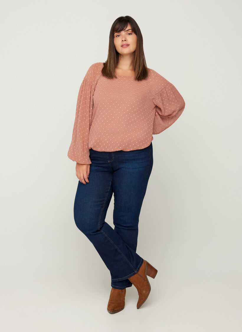 Langermet bluse med smock, Burlwood, Model image number 3