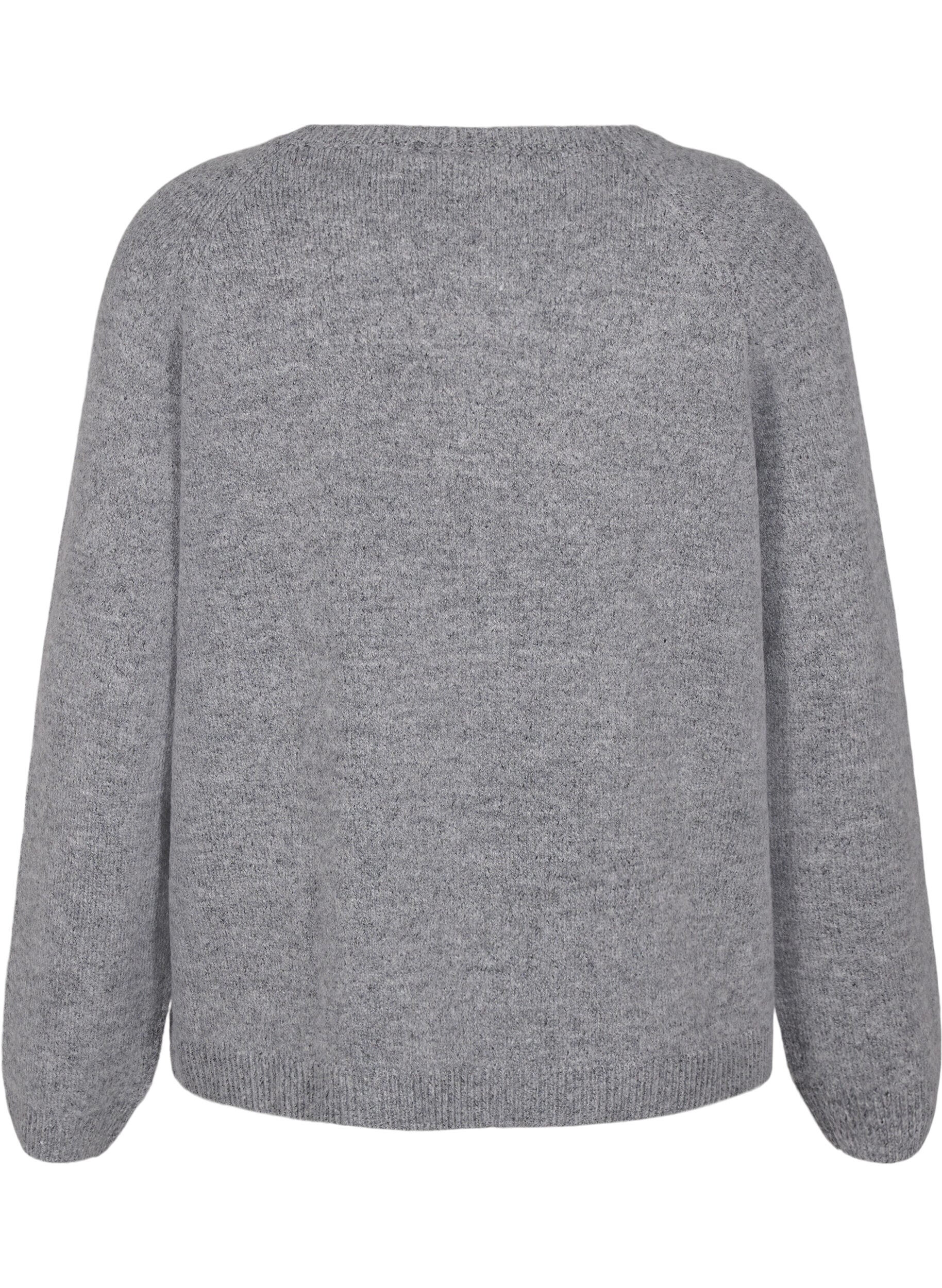 Zizzi L&oslash;stsittende, strikket bluse med rund hals, Medium Grey Melange, Packshot image number 1