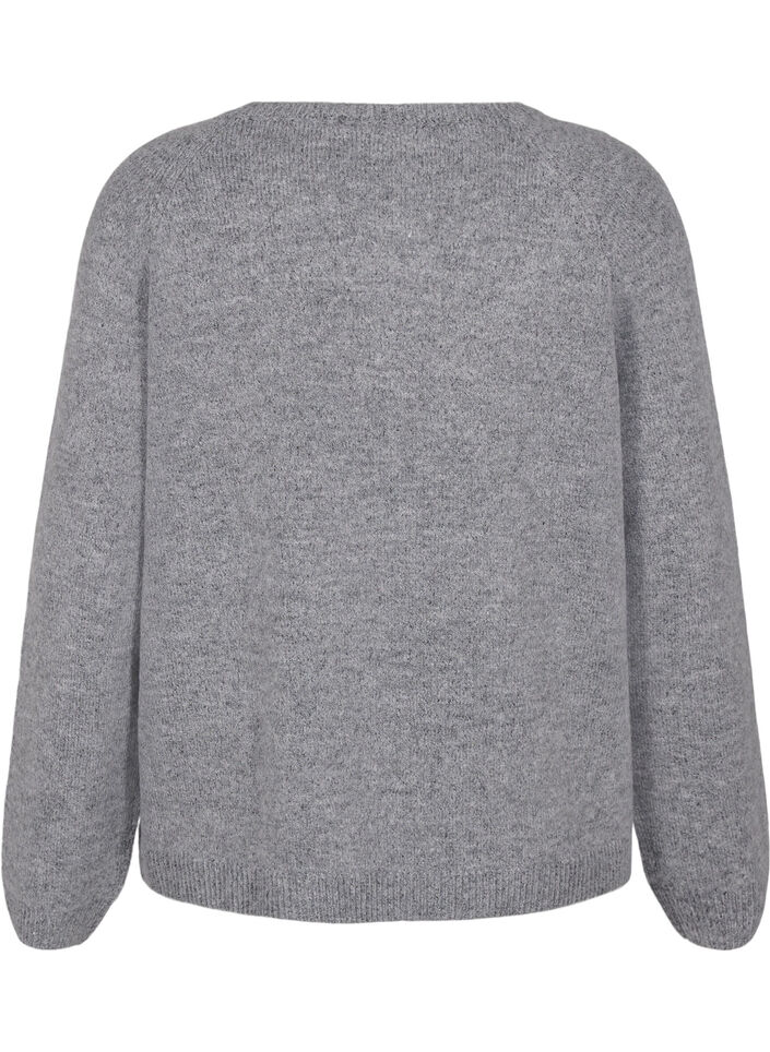 Løstsittende, strikket bluse med rund hals, Medium Grey Melange, Packshot image number 1