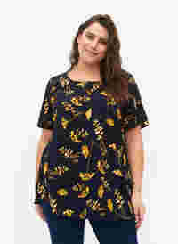 FLASH - Bluse med korte ermer og mønster, Night Sky Yellow AOP, Model