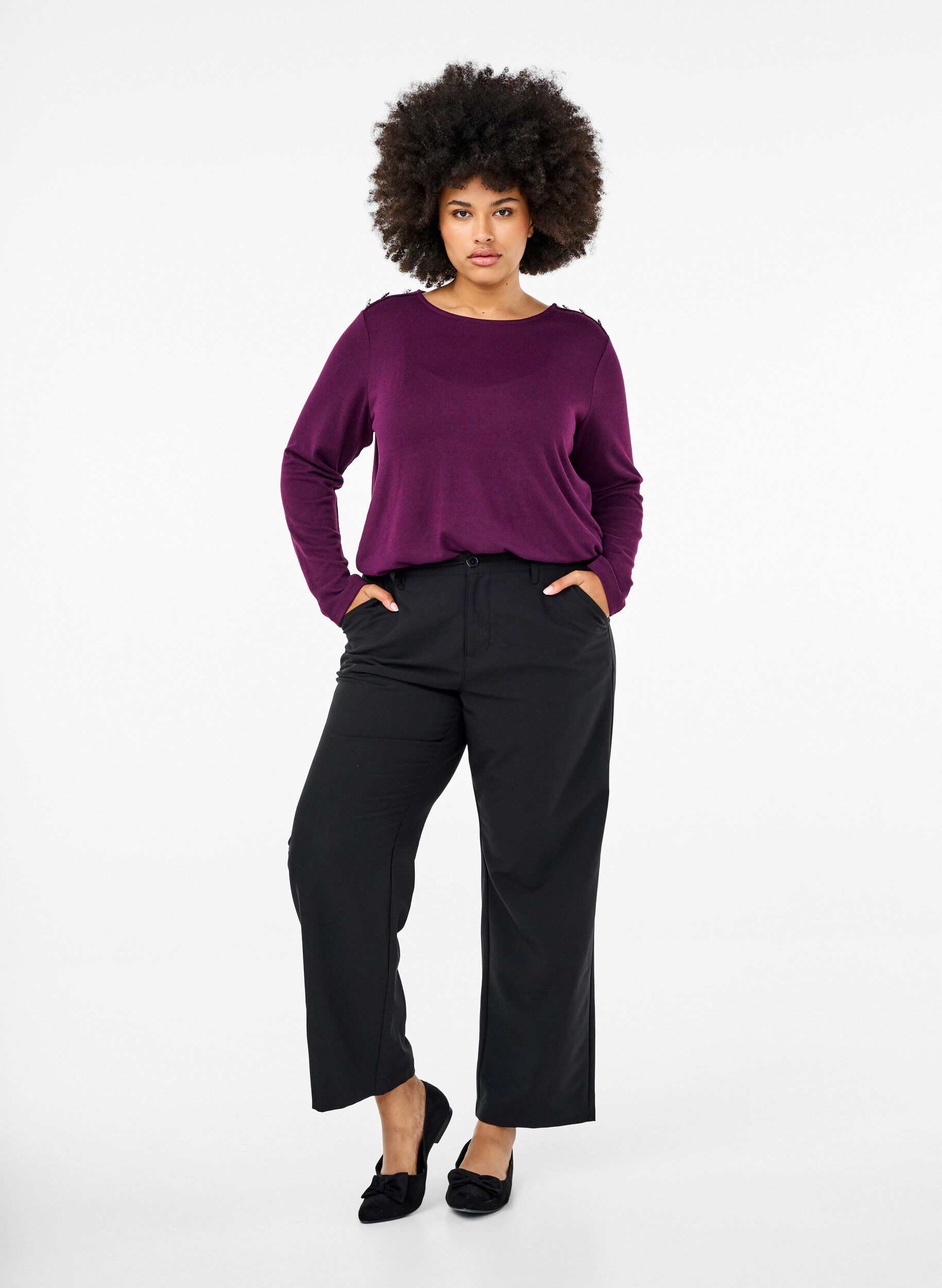 ZizziBluse med dekorative knapper, Lilla, Model image number 1