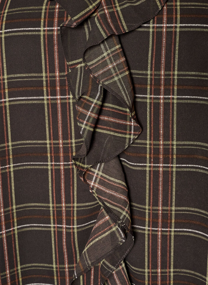 Bluse med rutete og rysje detaljer, Gr&oslash;nn, Packshot image number 2