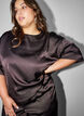 Satengbluse med rhinsteiner og albuelange ermer, Brun, Model image number 3