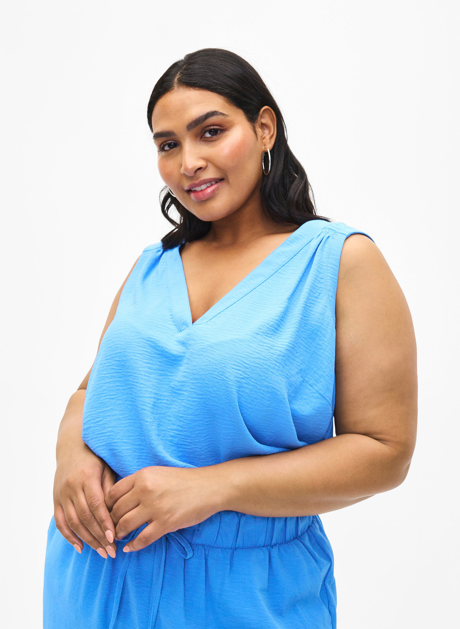 ZizziErmel&oslash;s overdel med rynkedetaljer, Bl&aring;, Model image number 0