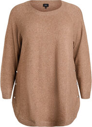 Lang strikkebluse med kuleknapper, Brun