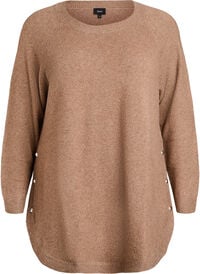 Lang strikkebluse med kuleknapper, Brun Lang strikkebluse med kuleknapper