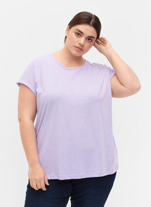 Kortermet T-skjorte i bomullsblanding, Lavender, Model image number 0