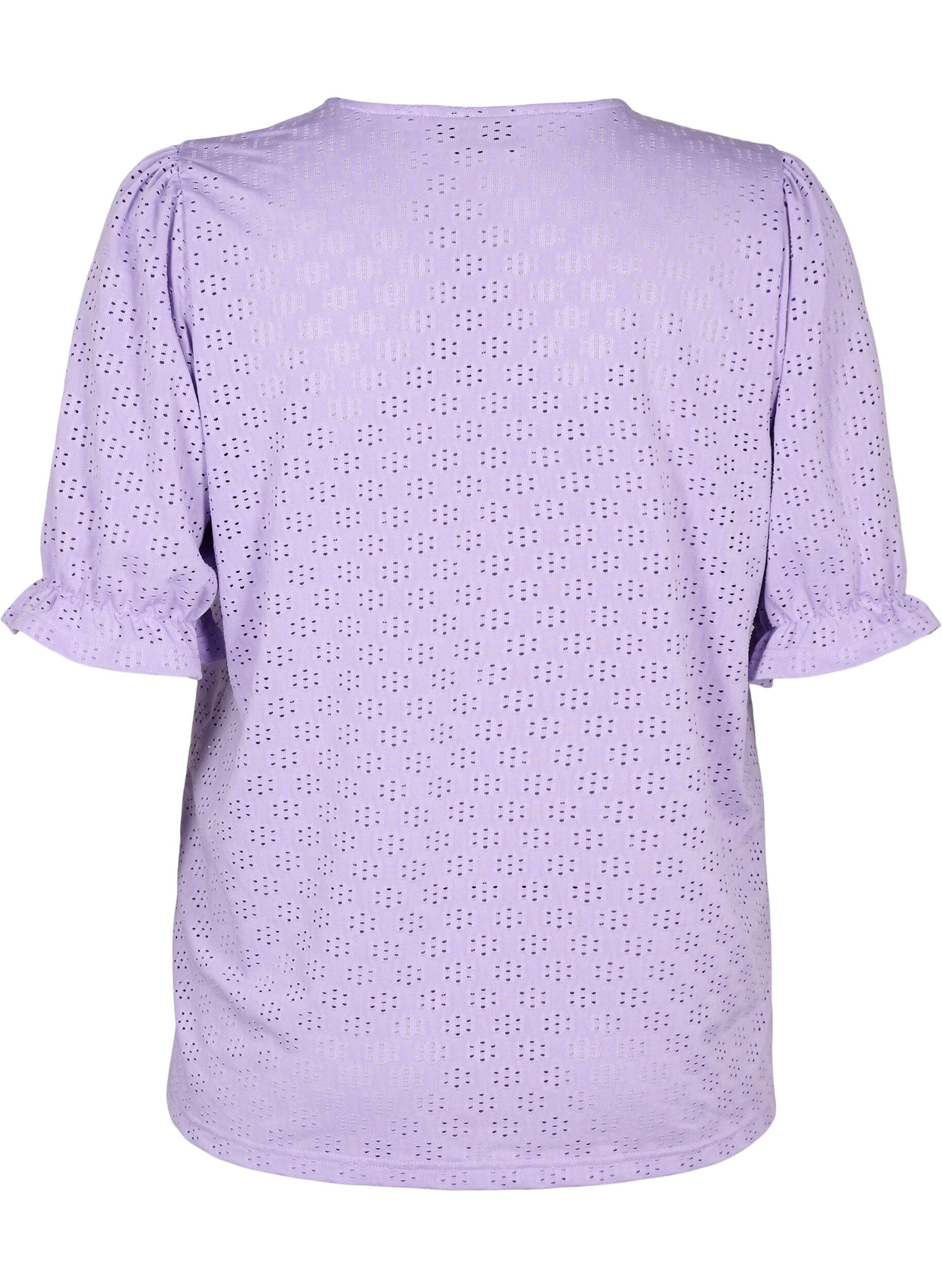 Zizzi Bluse med V-hals og hullm&oslash;nster, Viola, Packshot image number 1