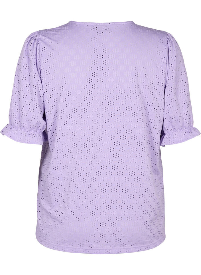 Bluse med V-hals og hullmønster, Viola, Packshot image number 1
