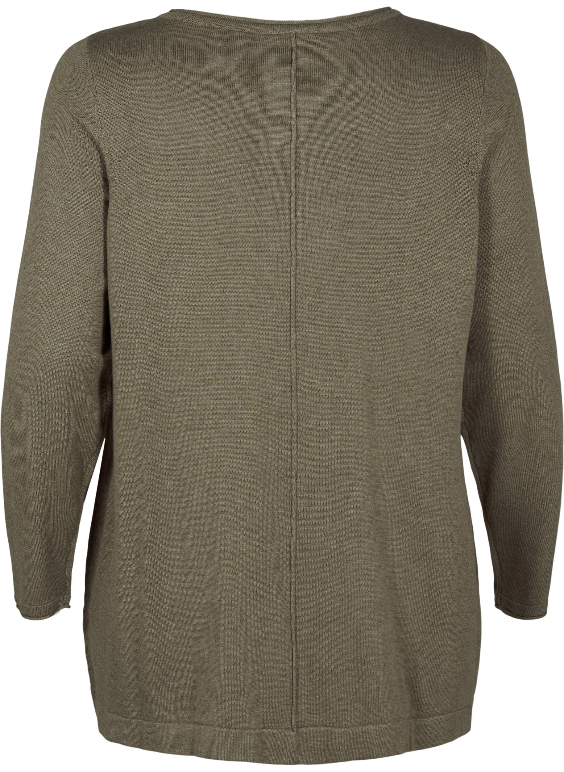 Zizzi Strikket bluse i bomull og viskoseblanding, Gr&oslash;nn, Packshot image number 1