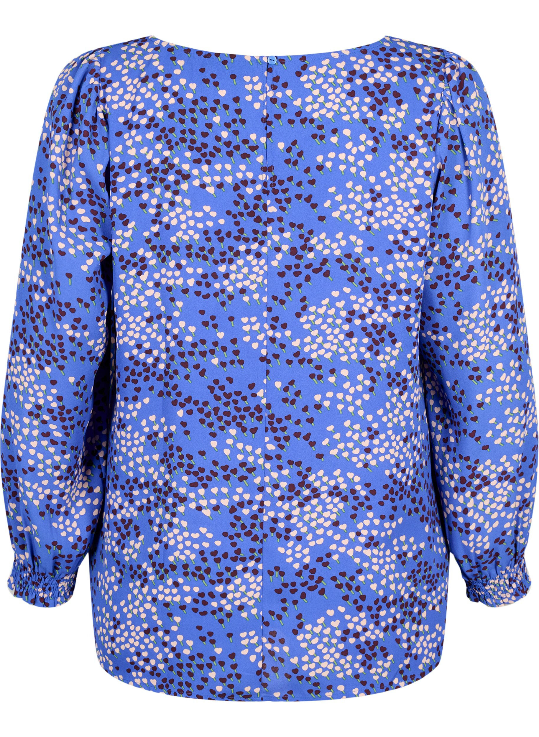 Zizzi FLASH - Bluse med lange ermer og trykk	, Dazzling Blue AOP, Packshot image number 1