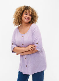 Bluse med knapper og 3/4-ermer, Royal Lilac Melange, Model