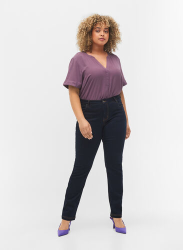 Kortermet bluse med V-hals, Vintage Violet, Model image number 2