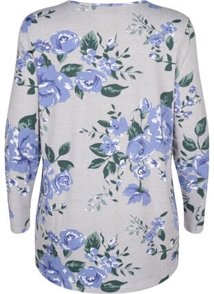 Blomstret bluse med lange ermer, Light Mel. AOP, Packshot image number 1