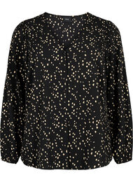 Skjortebluse med v-hals og trykk, Black Dot AOP