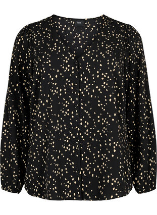 Skjortebluse med v-hals og trykk, Black Dot AOP, Packshot image number 0