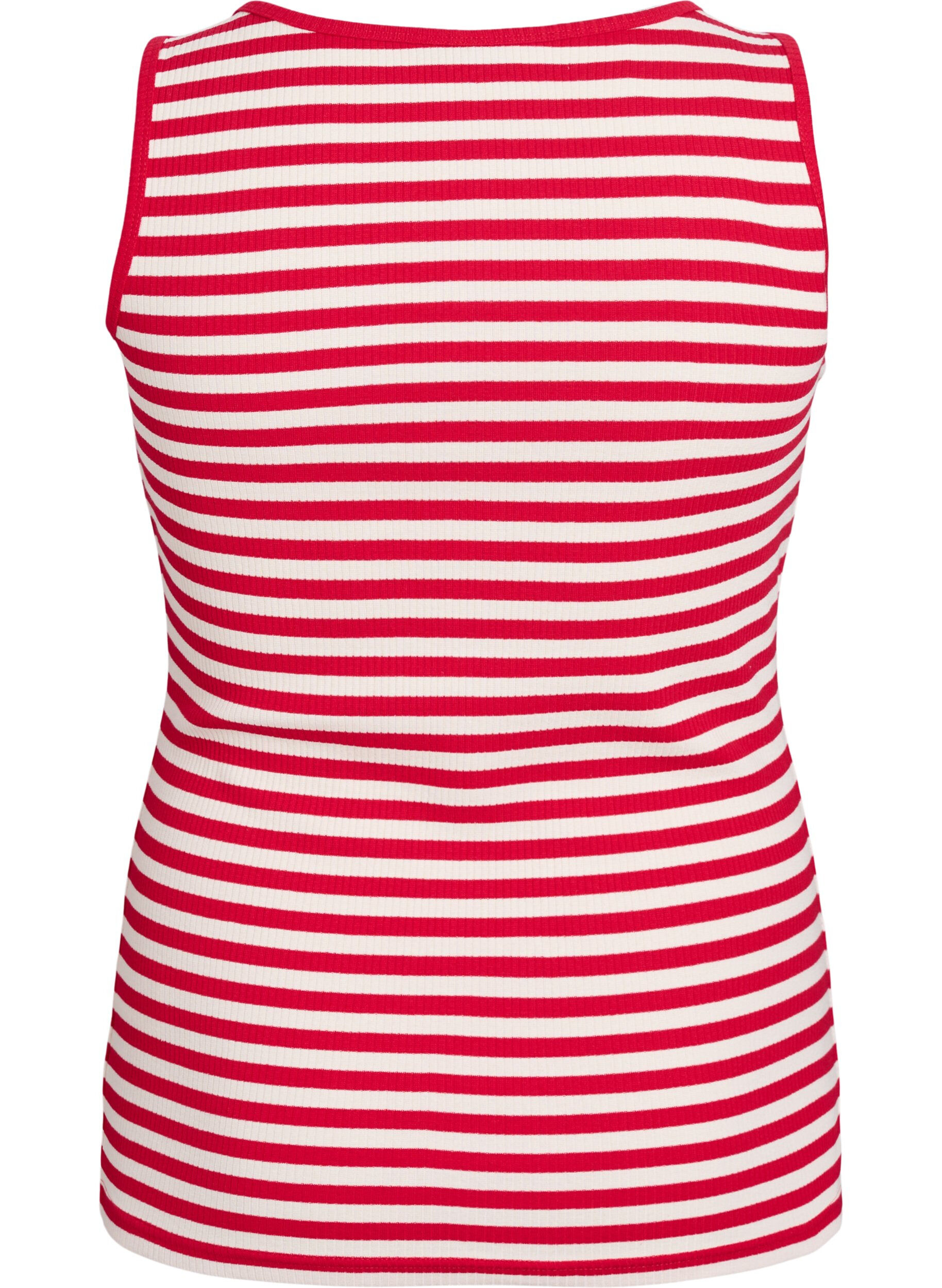 ZizziStripete ribbestrikket singlet, R&oslash;d, Packshot image number 1