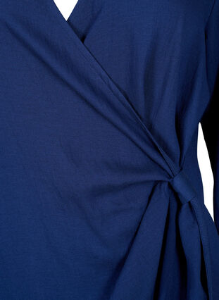 Viskosekjole med lange ermer og omslagslook, Medieval Blue, Packshot image number 2