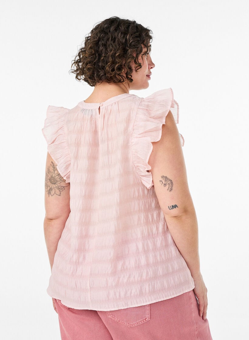 Ermel&oslash;s bluse med tekstur og volanger, Rosa, Model image number 2