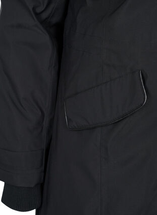Vanntett vinterjakke med hette og lommer, Black, Packshot image number 3