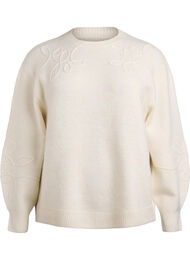 Strikkebluse med påsydde snor-detaljer, Beige