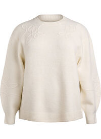 Strikkebluse med påsydde snor-detaljer, Beige Strikkebluse med påsydde snor-detaljer