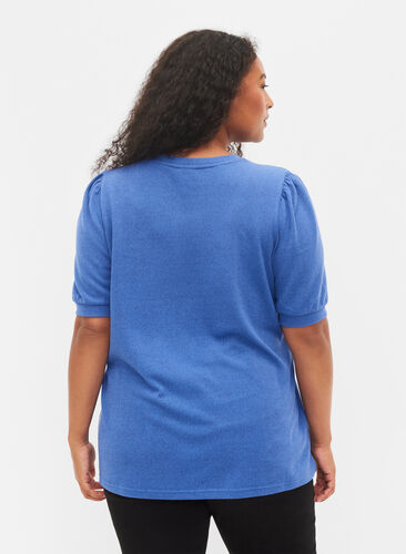 Bluse med korte puffermer, Dazzling Blue Mel., Model image number 1