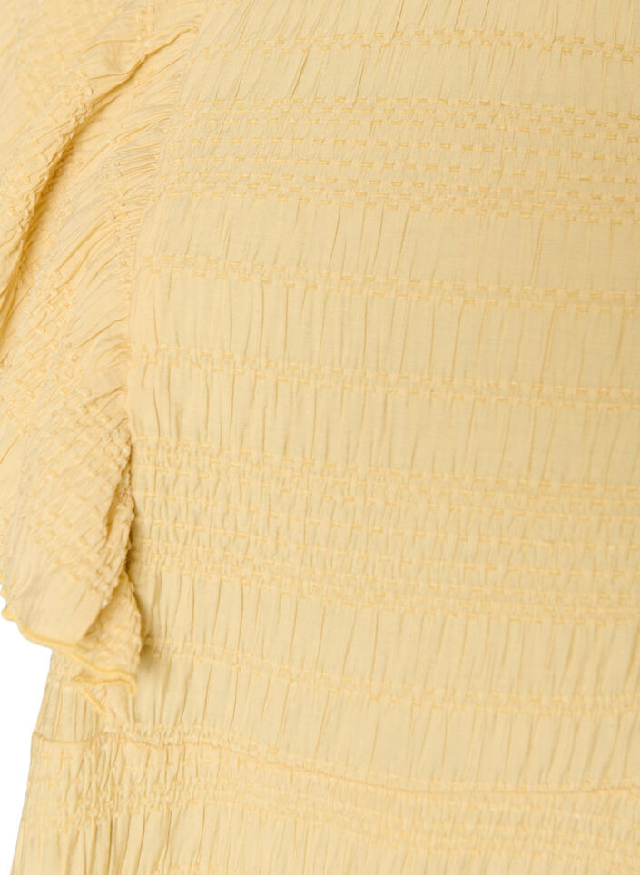Bluse med smockstruktur og volangermer, Gul, Packshot image number 2