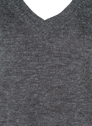 Melert strikkekjole med V-hals, Dark Grey Melange, Packshot image number 2