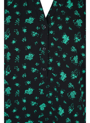 Bluse med korte ermer og V-hals, Green Flower AOP, Packshot image number 2