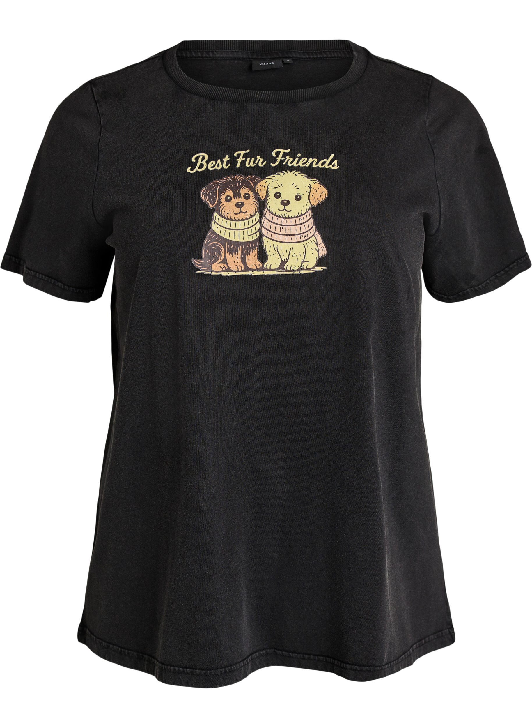 ZizziT-skjorte med hundetrykk og vasket utseende, Gr&aring;, Packshot image number 0
