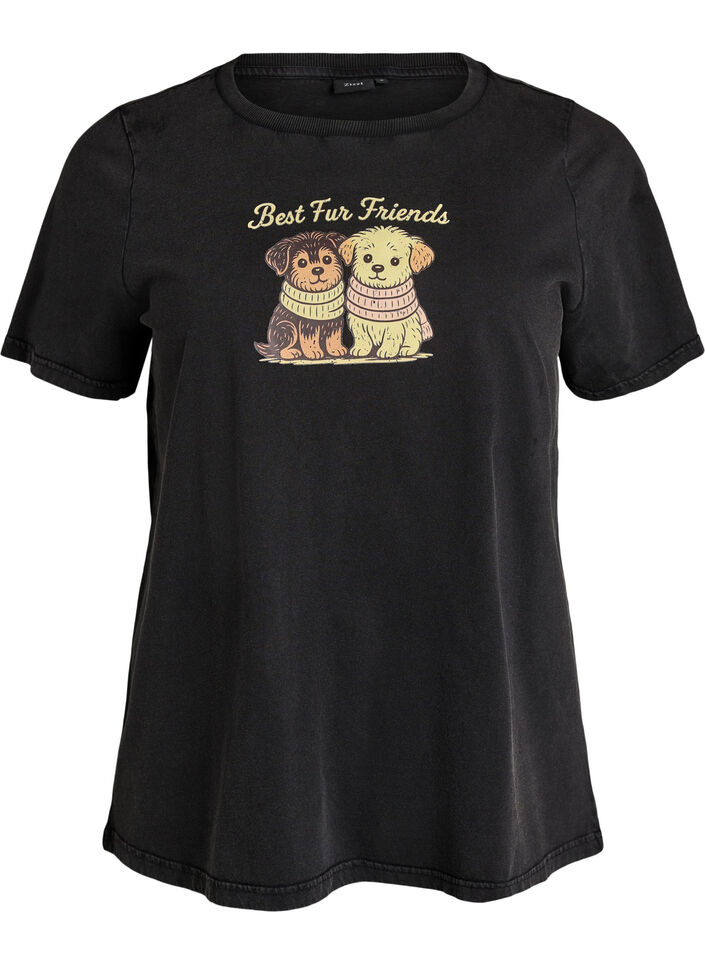 T-skjorte med hundetrykk og vasket utseende, Gr&aring;, Packshot image number 0