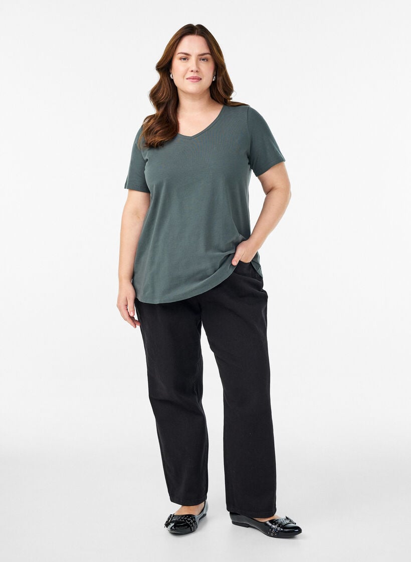 Ensfarget basis bomulls-T-skjorte, Grønn, Model image number 1