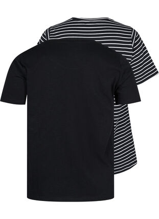 Basis T-skjorter i bomull, 2 stk., Black/Black Stripe, Packshot image number 1