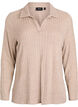 Strikkebluse med krage og flettemønster, Beige, Packshot image number 0