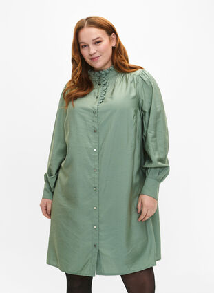 Viscose skjorte kjole med ruffles, Green Bay, Model image number 0