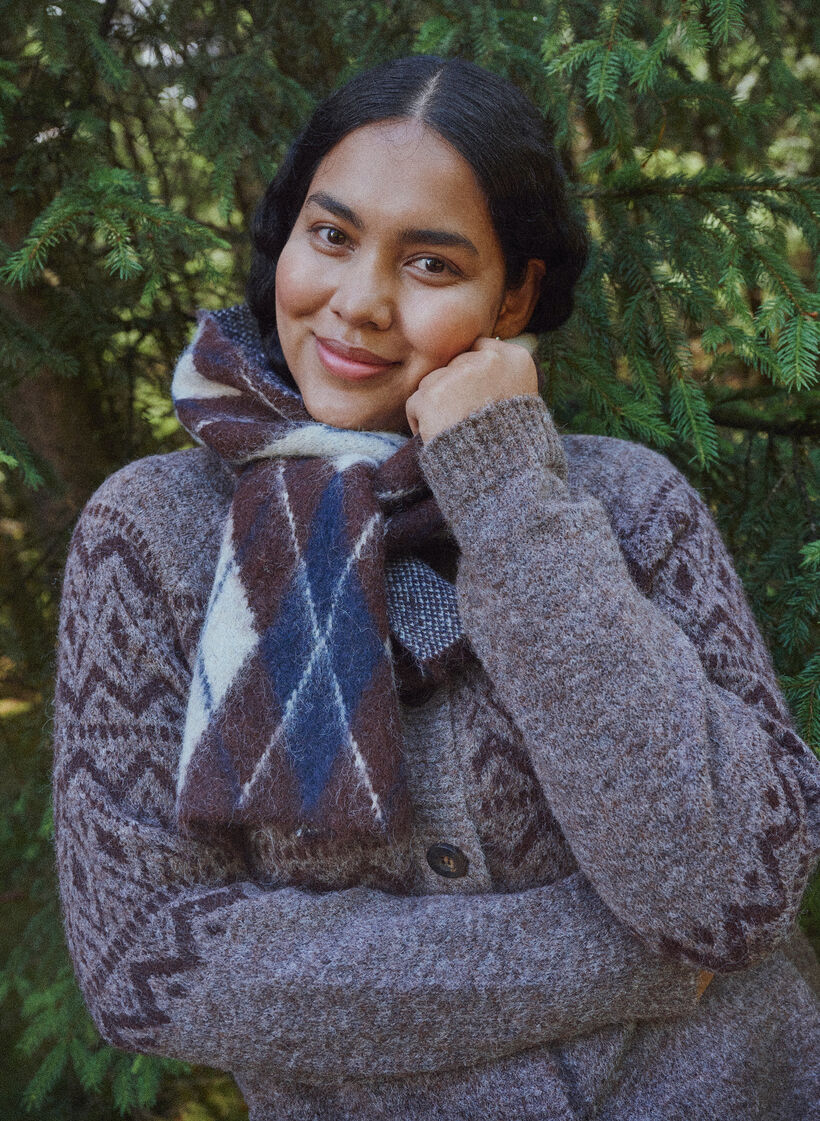 Jacquard m&oslash;nster cardigan, Brun, Image image number 0