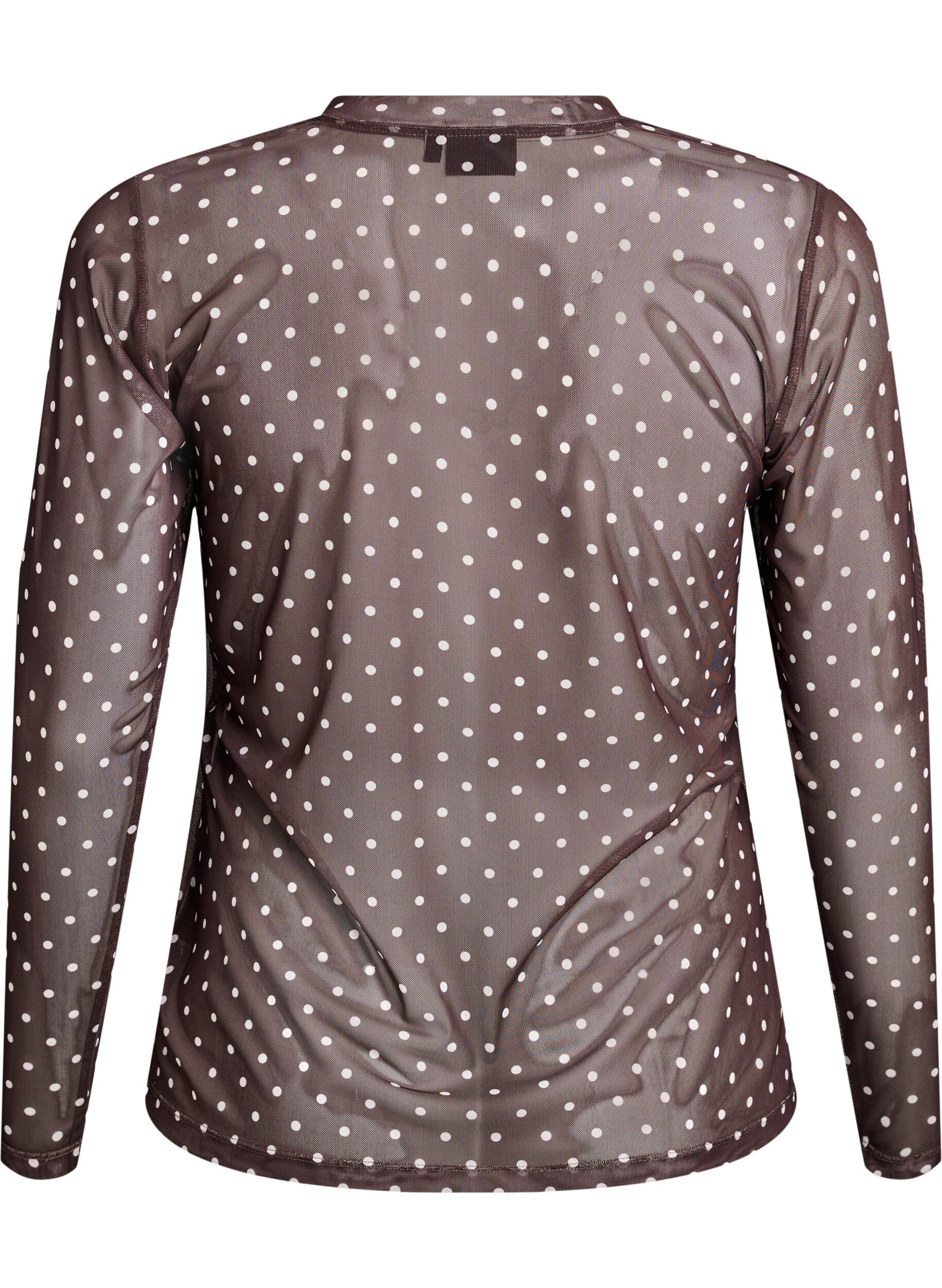 Zizzi Bluse med mesh og prikker, Brun, Packshot image number 1