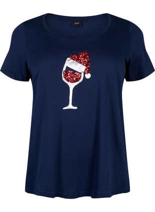 T-skjorte med julemotiv i bomull, Navy Blazer Wine, Packshot image number 0