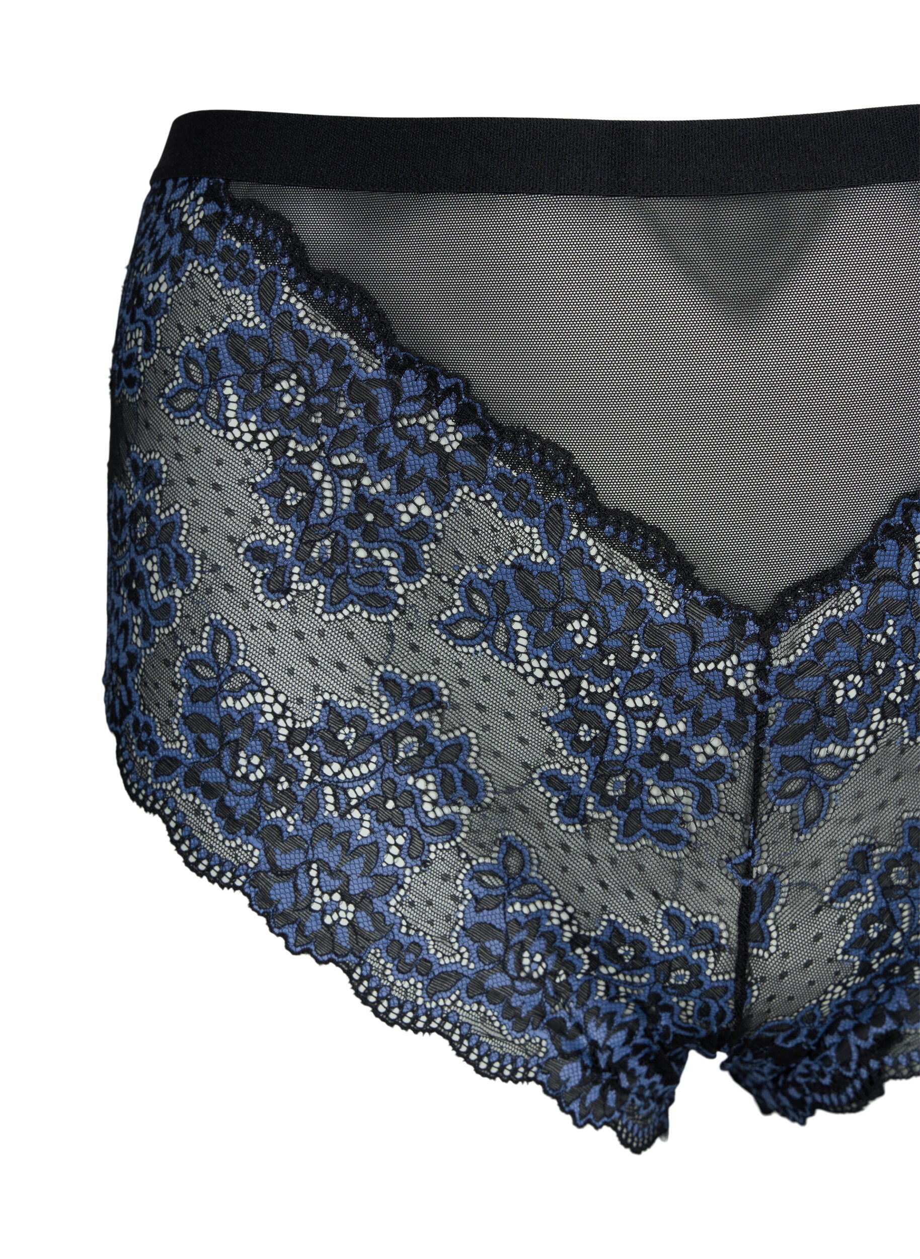 Zizzi Truse med blonder med h&oslash;yt liv, Black w. blue lace, Packshot image number 2