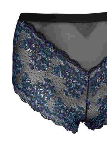 Truse med blonder med høyt liv, Black w. blue lace, Packshot image number 2