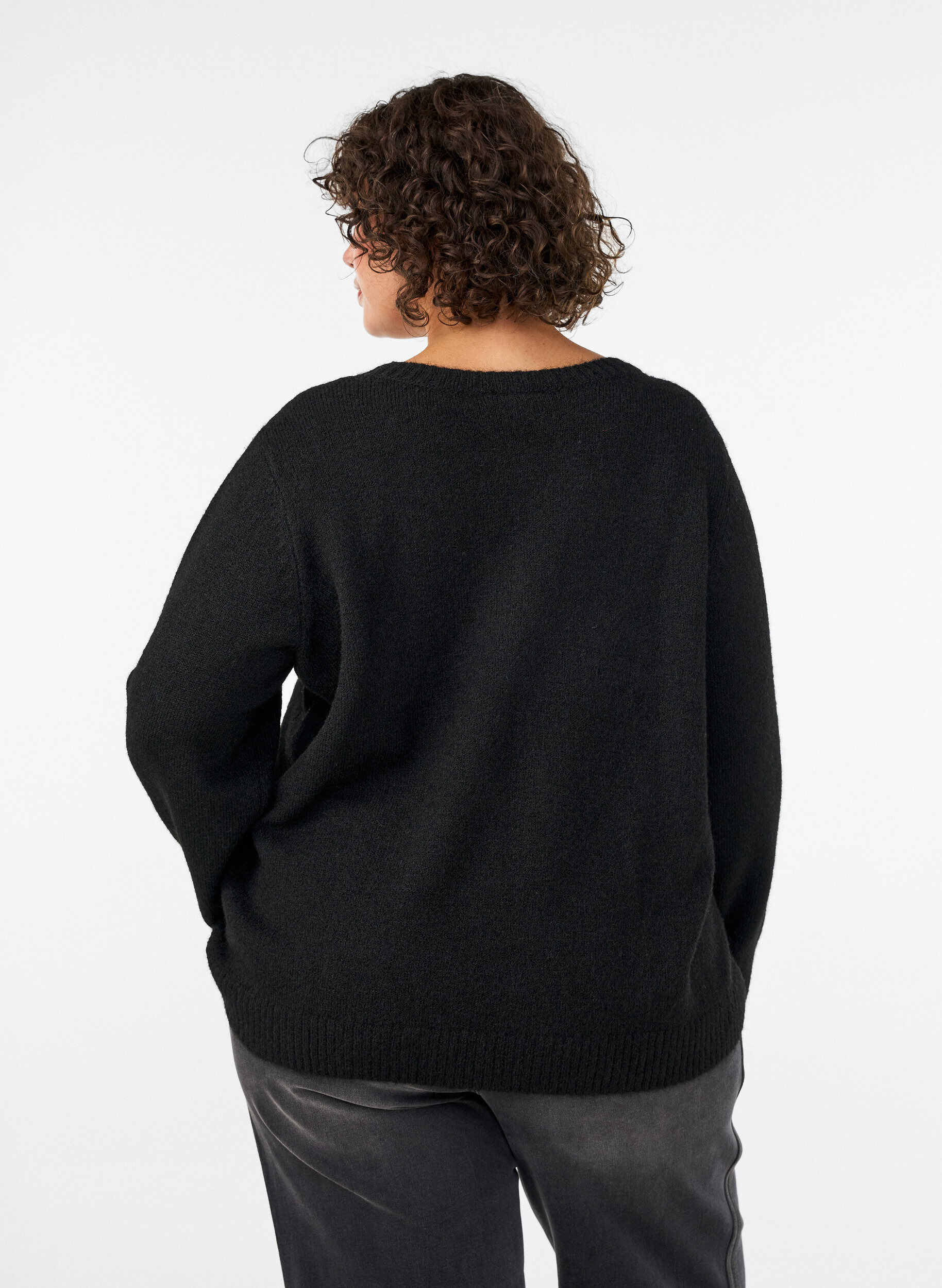 ZizziLoose fit genser med rund hals, Svart, Model image number 2